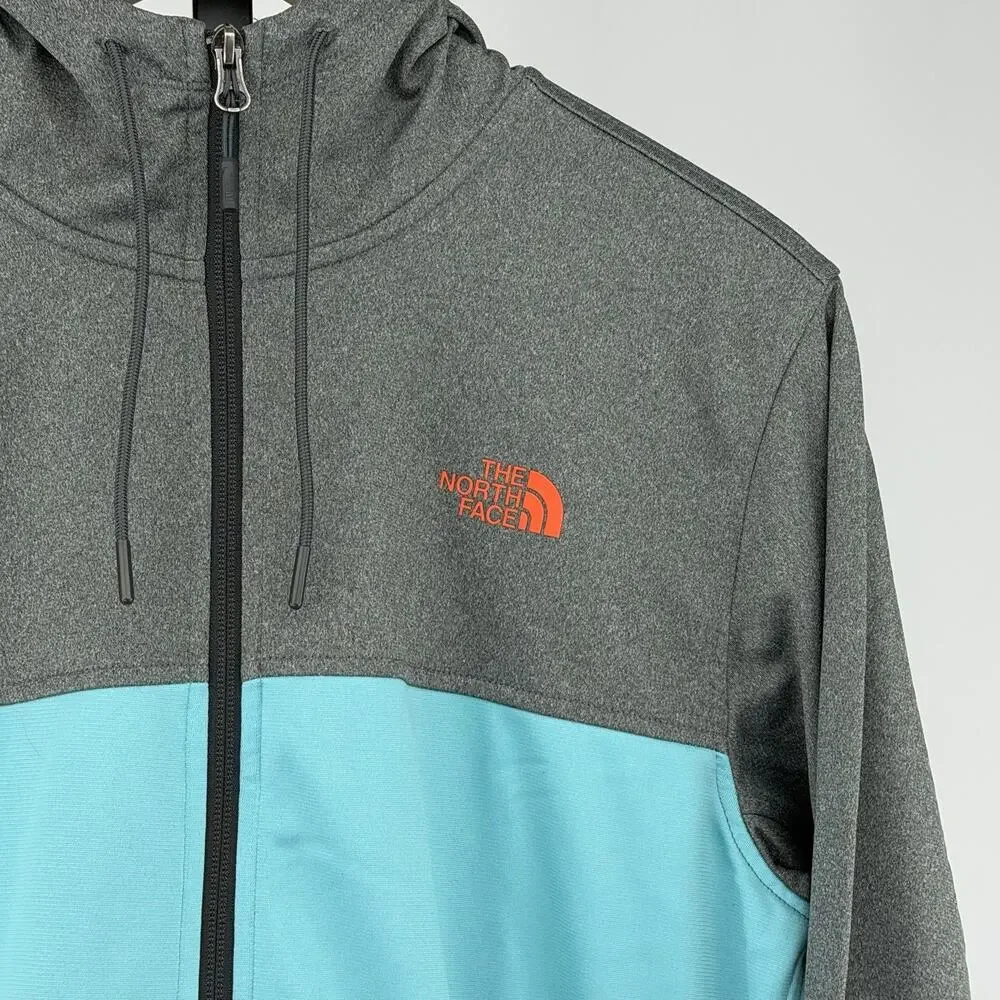 The North Face Full Zip‎ Hoodie Gray Teal Softshell Jacket Mens M Zip Pockets